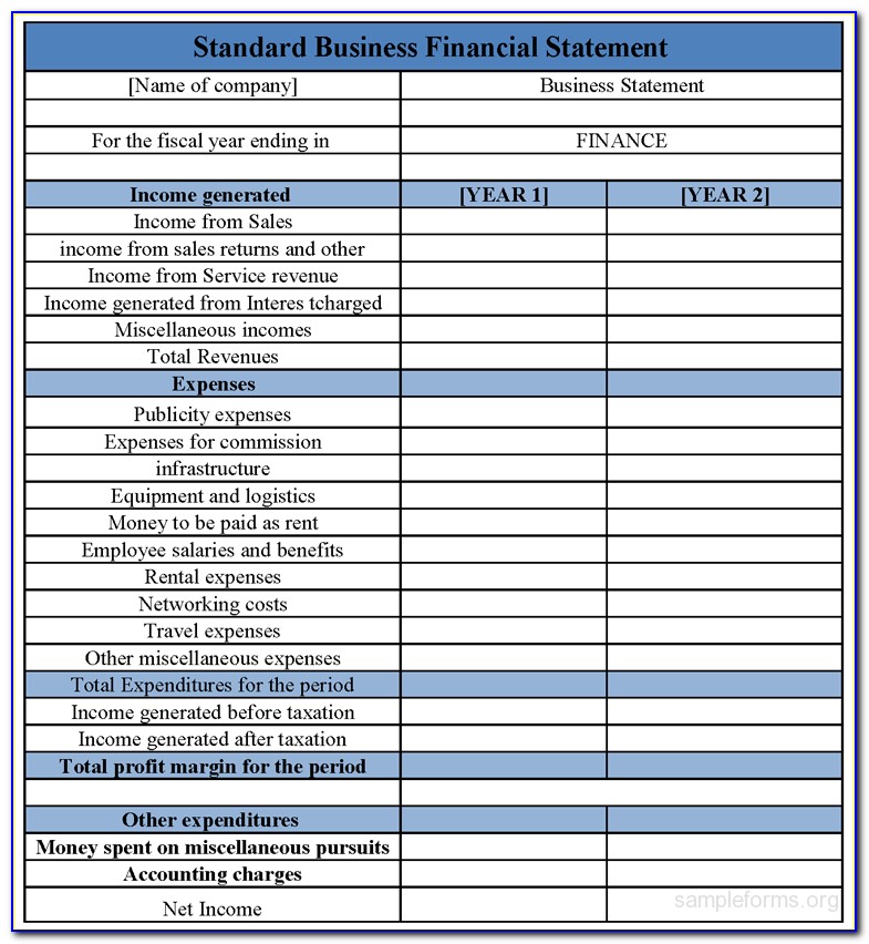 Free Business Financial Statement Form