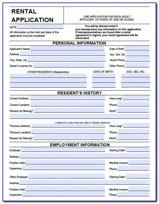 Free California Rental Application Form Pdf