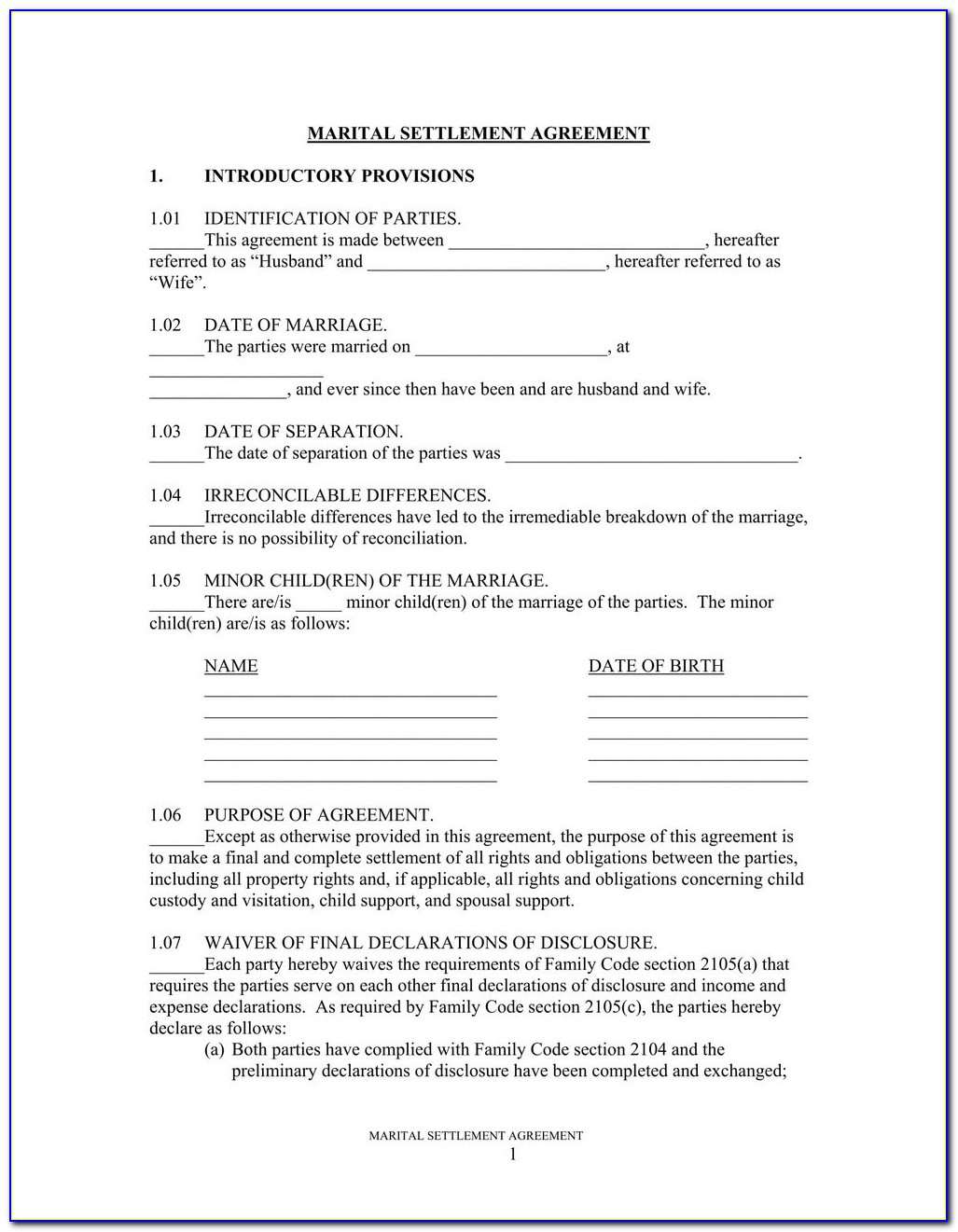 Free Canadian Cohabitation Agreement Form