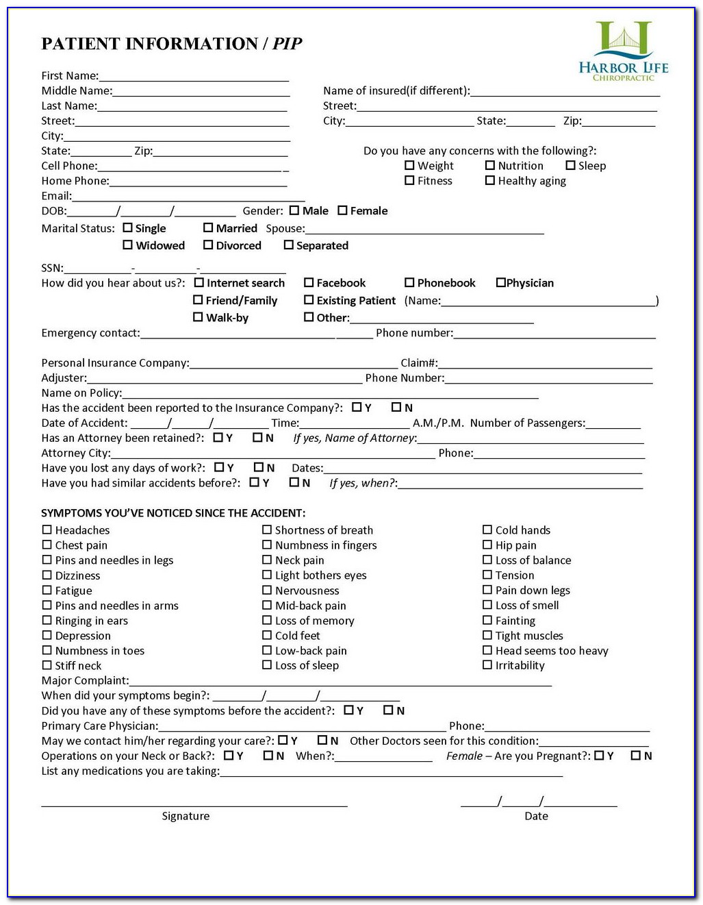 Free Chiropractic Intake Forms