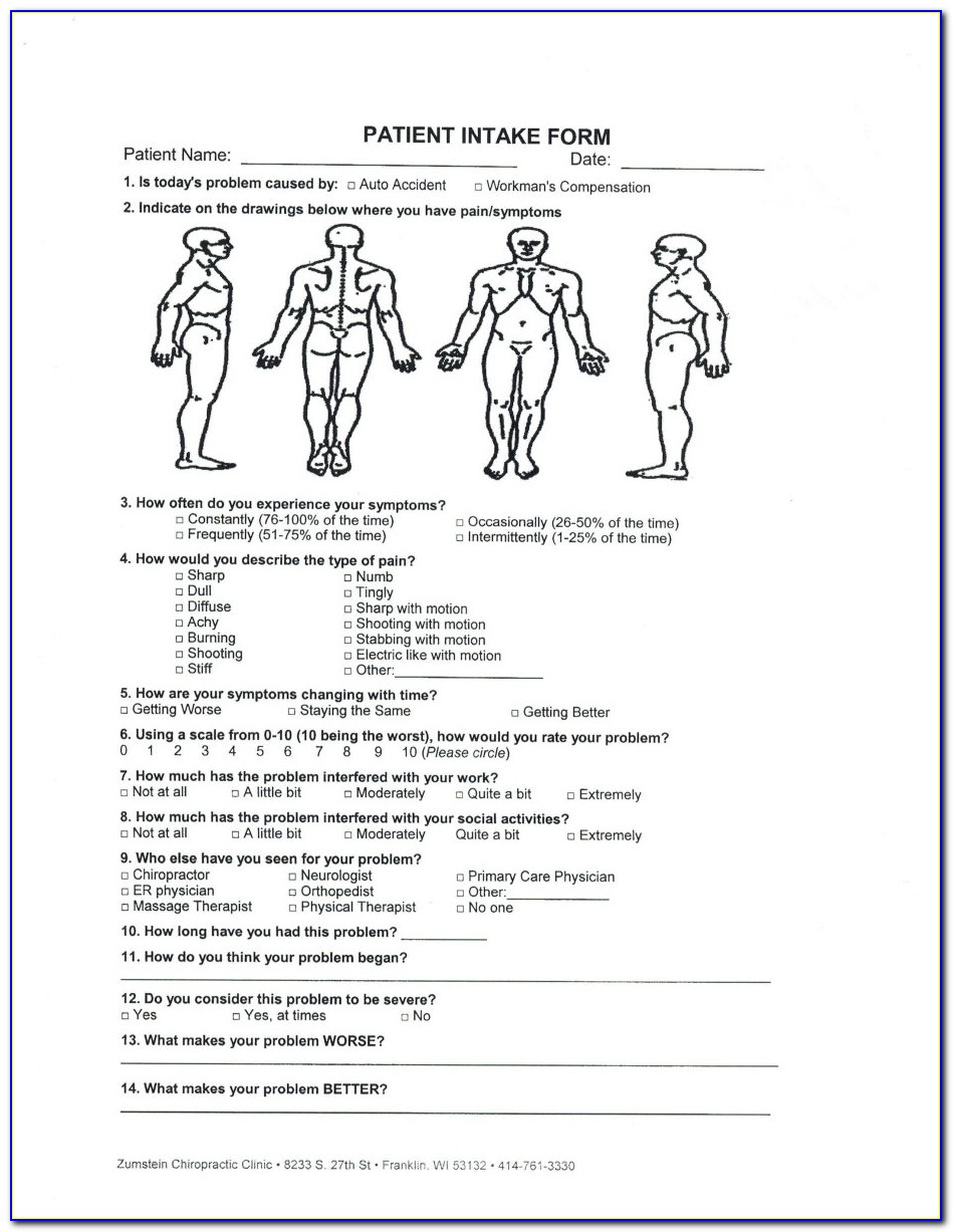 Free Chiropractic New Patient Intake Forms