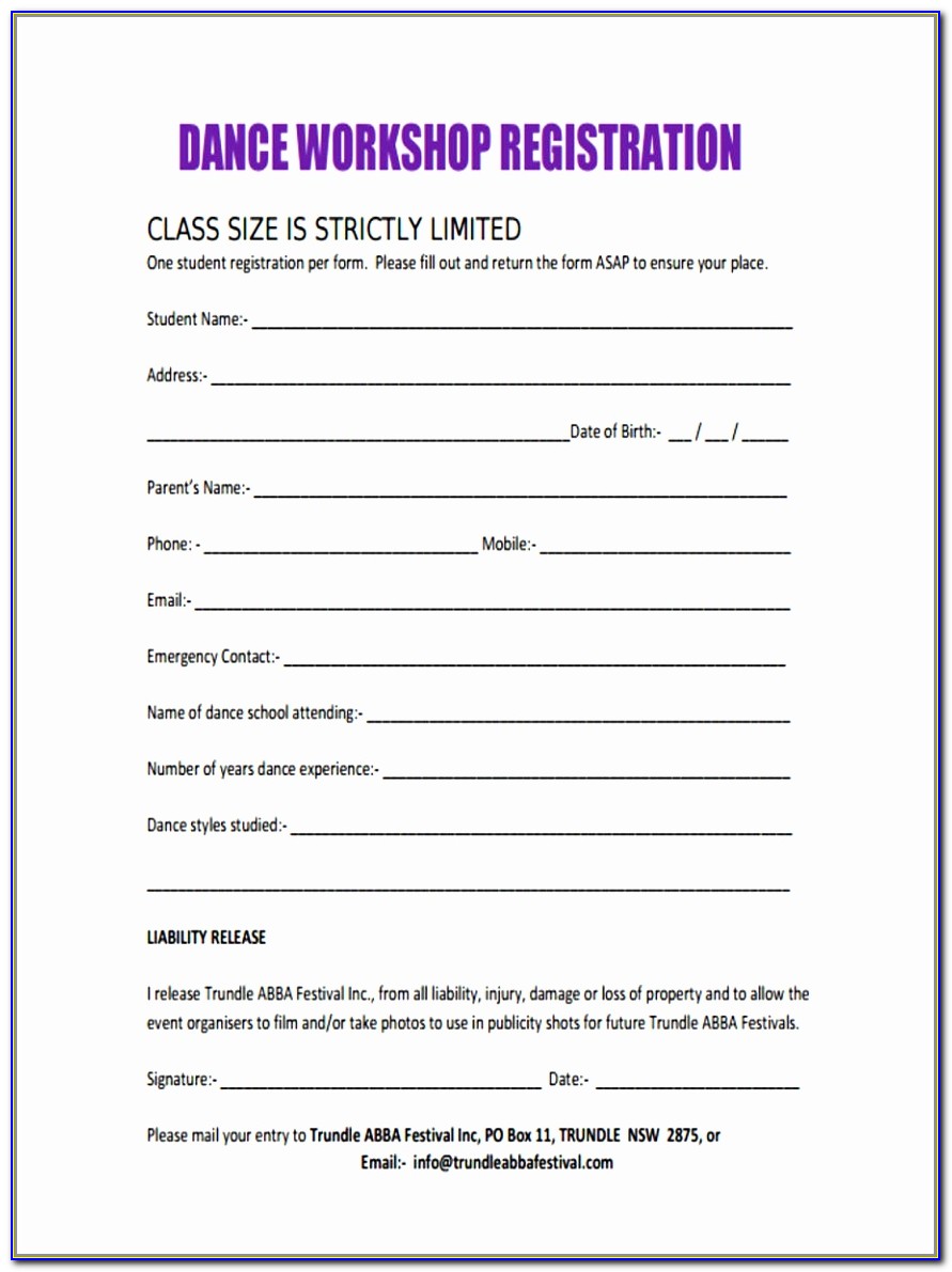 10 Workshop Registration Forms Free Sample Example Format Download Simple Dance School Registration Form Template Free Best Of Pdf Word Excel Best Templates Oiapl
