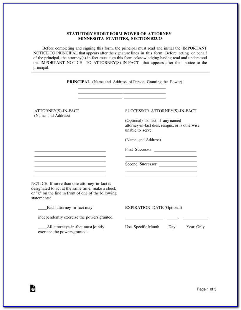 Free Durable Power Of Attorney Form Minnesota