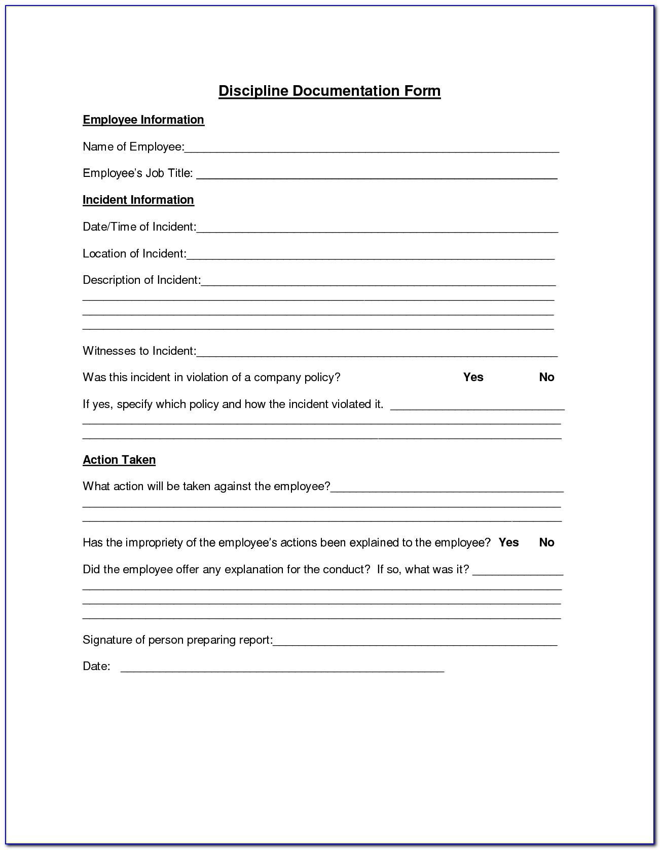 Free Employee Discipline Form Template