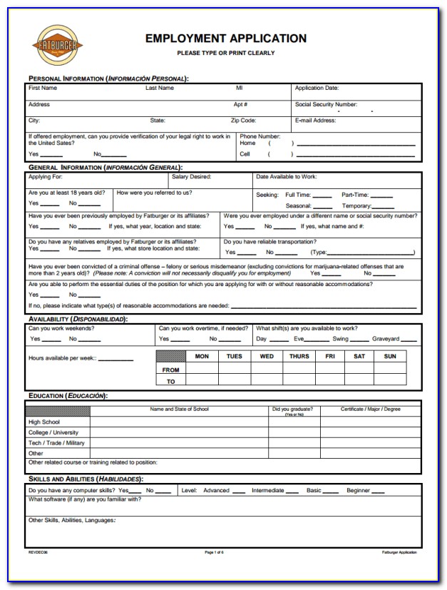 Free Employment Form Template