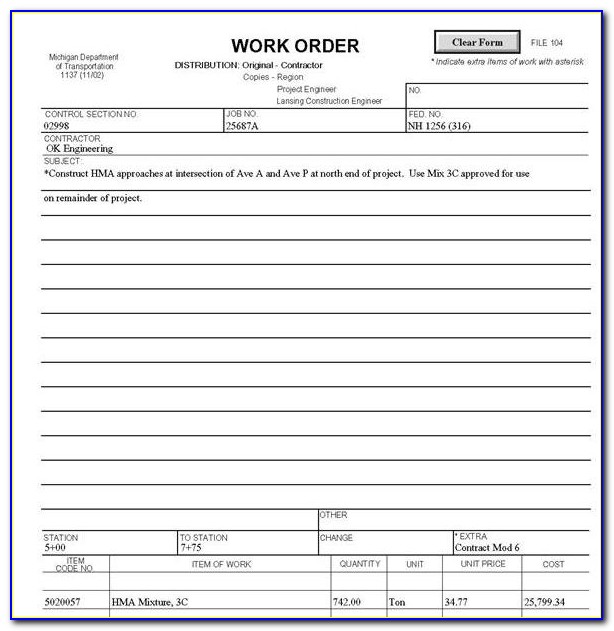 Free Extra Work Order Forms