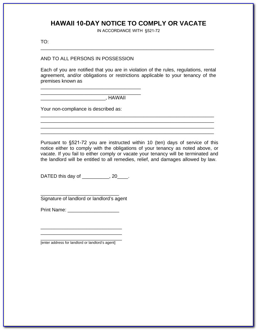 Free Hawaii Eviction Notice Form