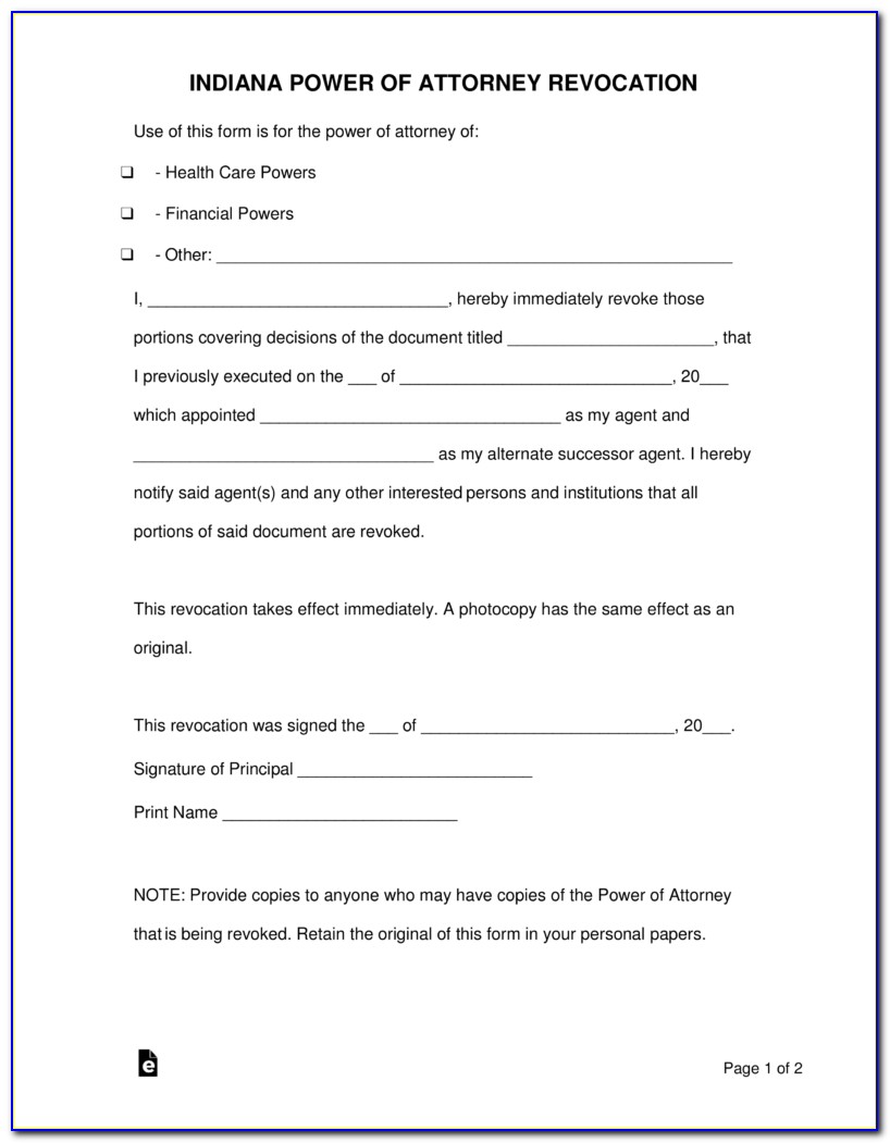 Free Indiana Medical Power Of Attorney Forms To Print