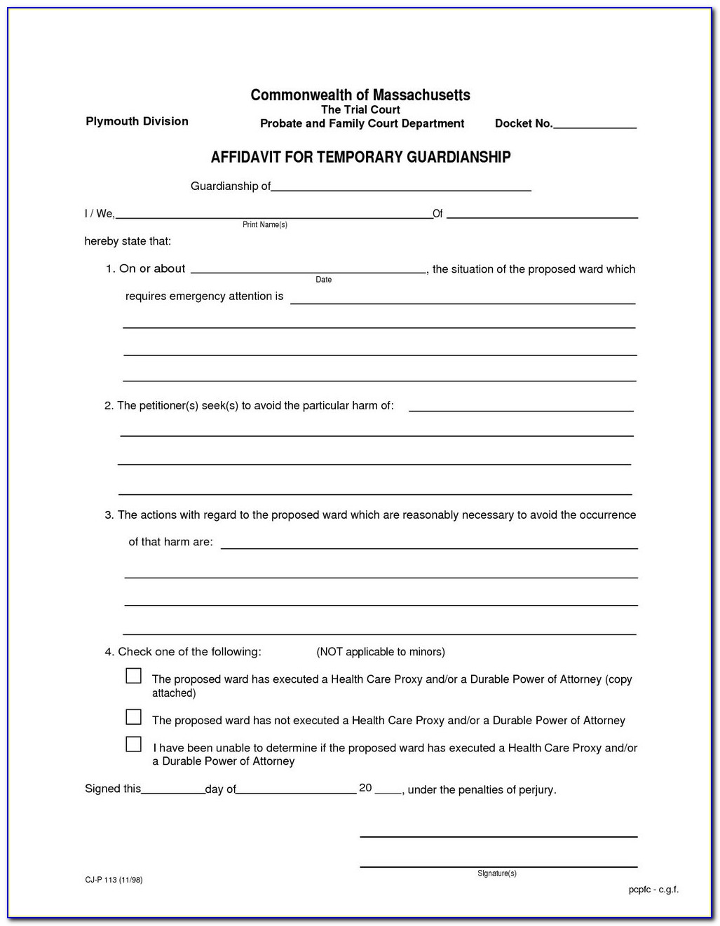 Free Legal Guardianship Forms Indiana