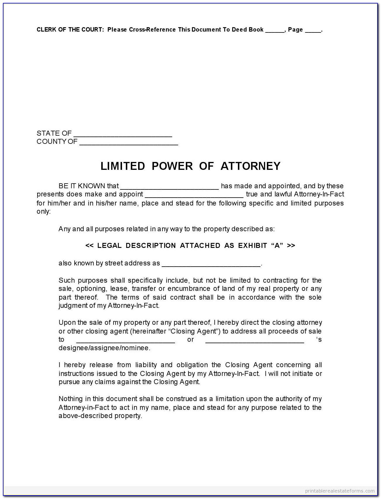 Free Limited Power Of Attorney Form Florida