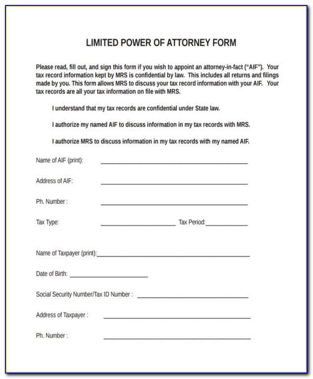 Free Limited Power Of Attorney Form Washington State