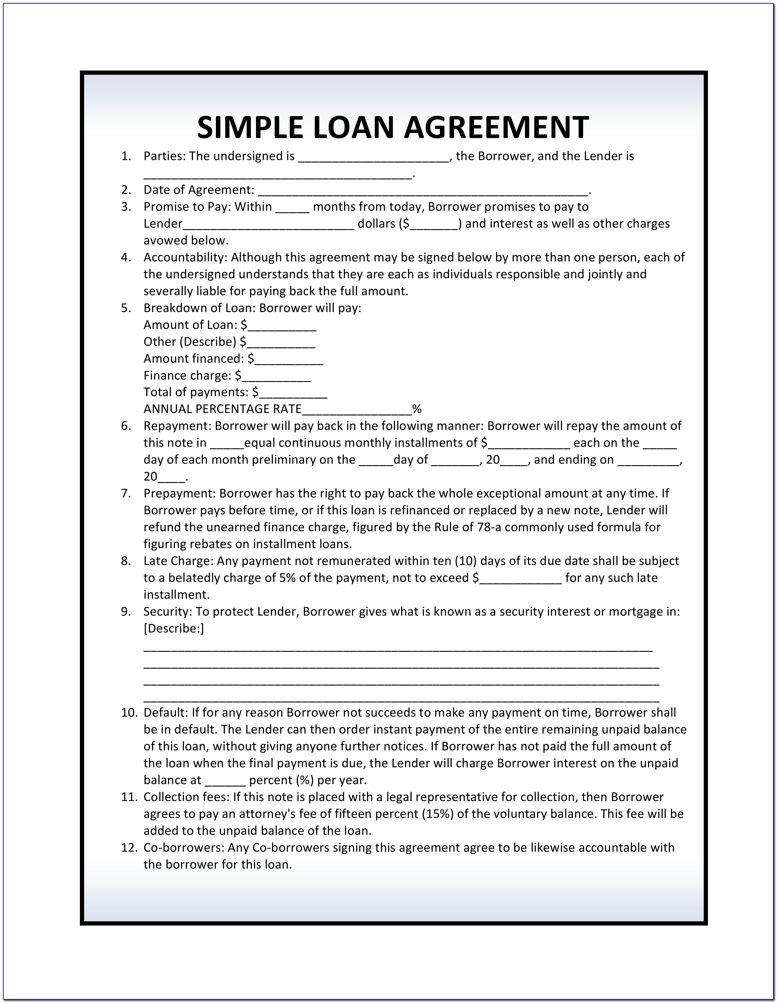Free Loan Agreement Forms Download