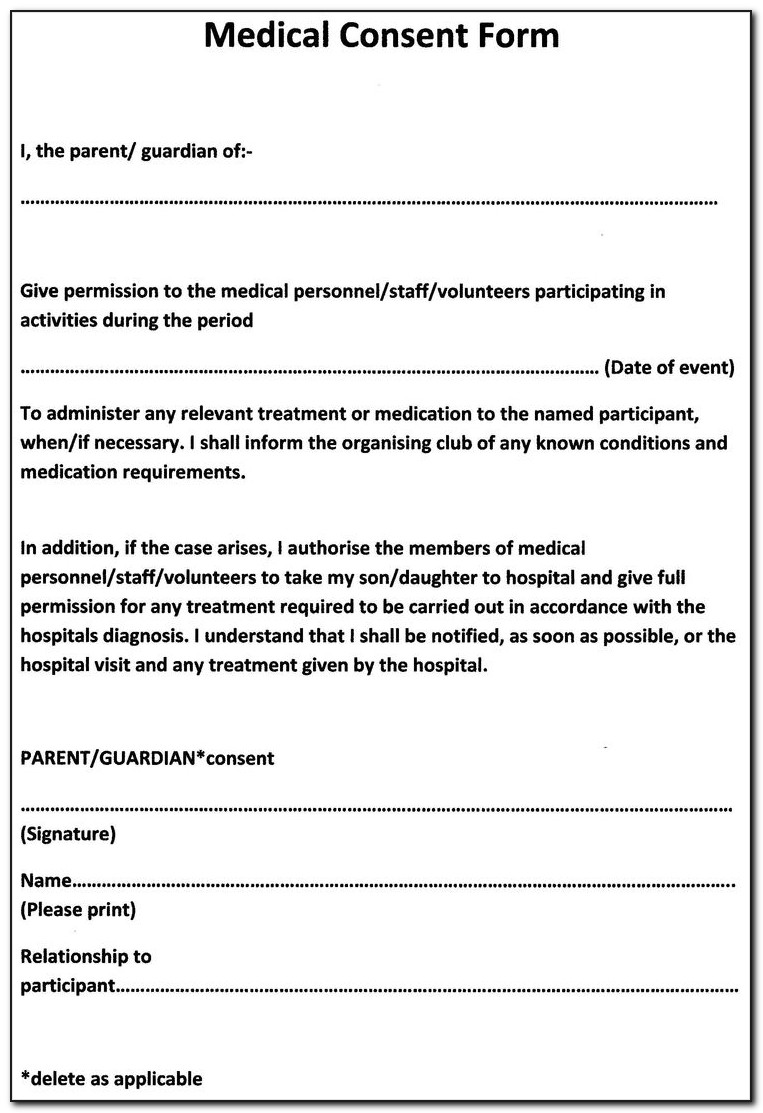 Free Medical Authorization Form For Grandparents