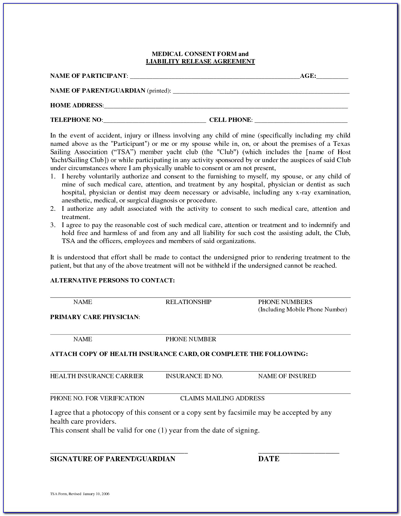Free Medical Consent Form For Child While Parents Are Away