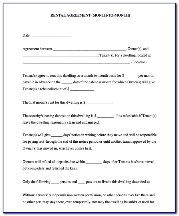 Free Month To Month Room Rental Agreement Forms