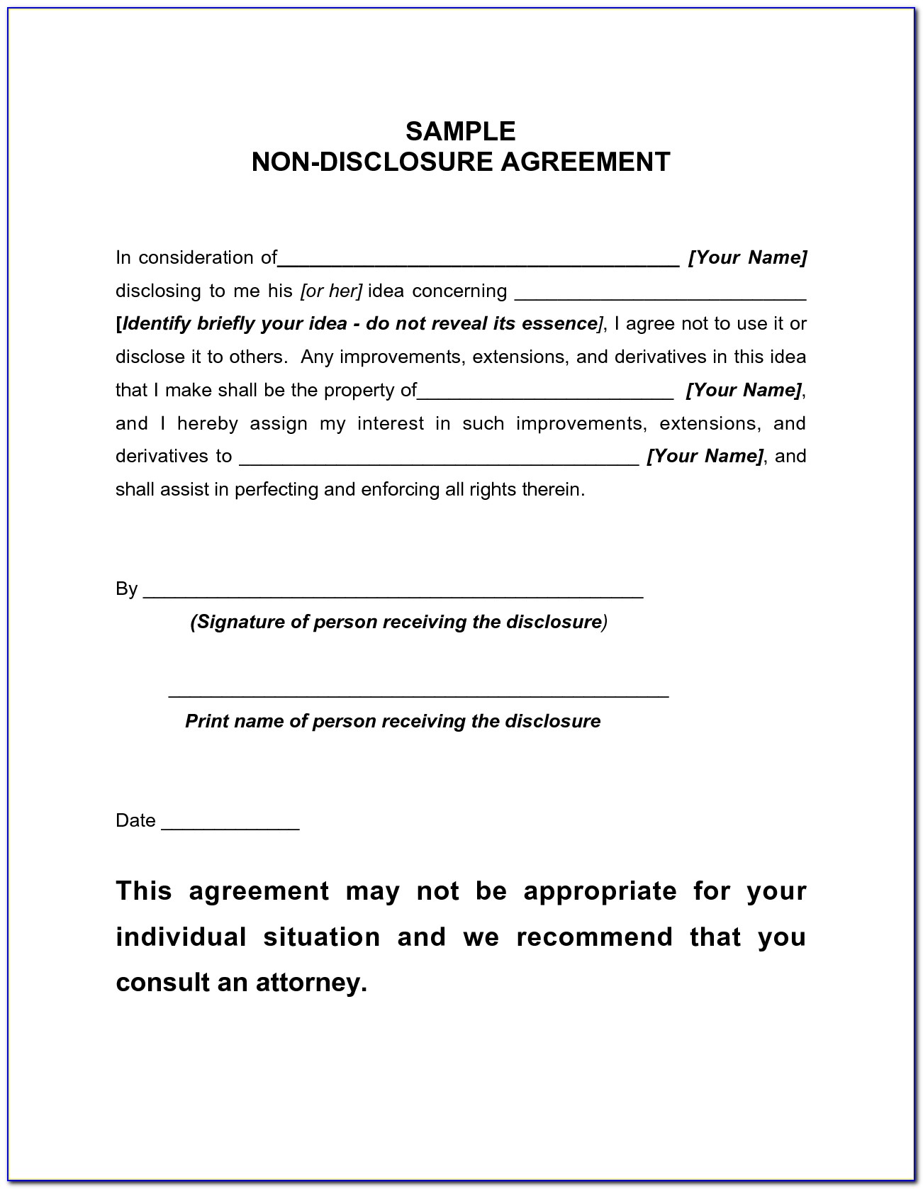 Free Non Disclosure Agreement Form Pdf