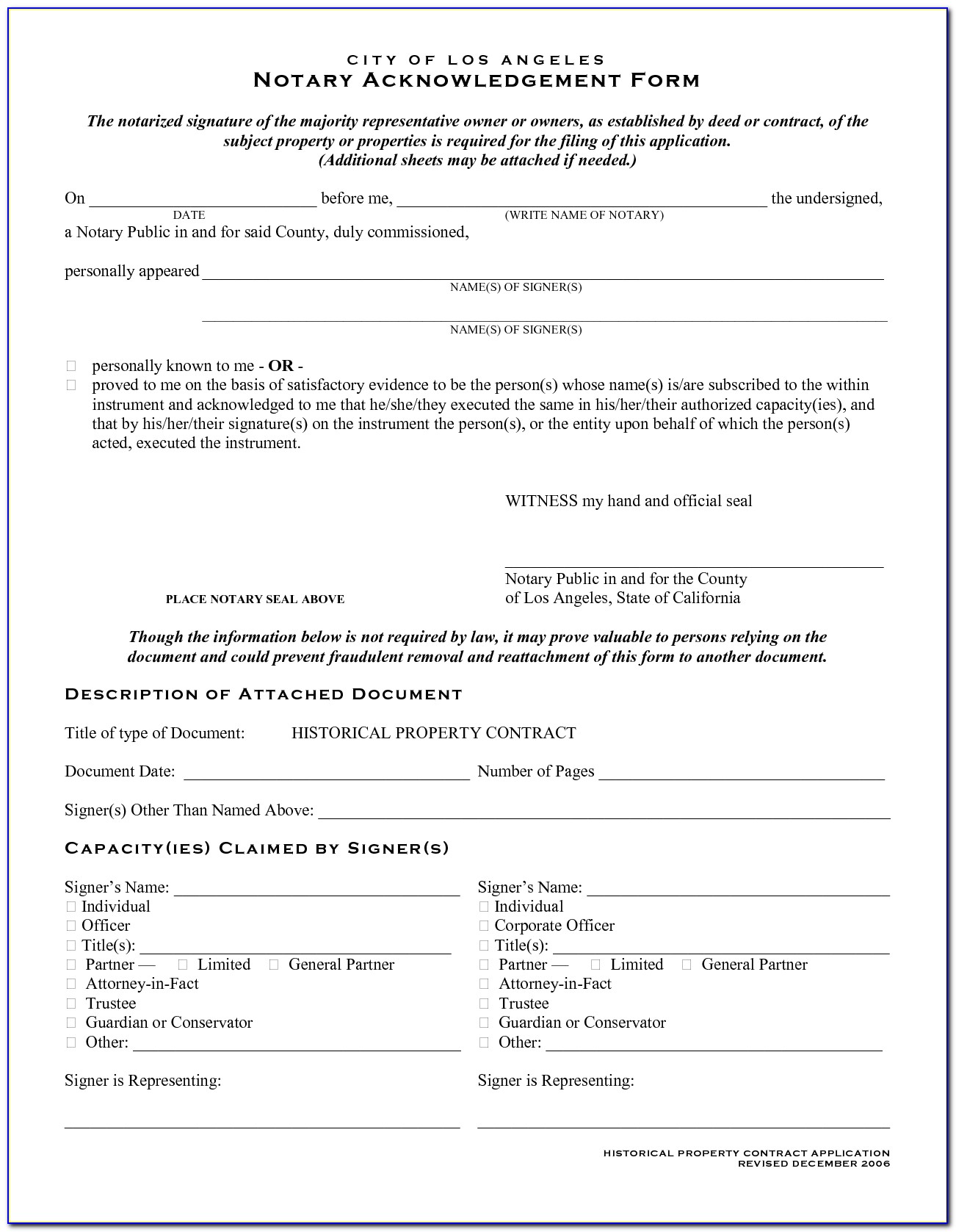 Free Notary Acknowledgement Form