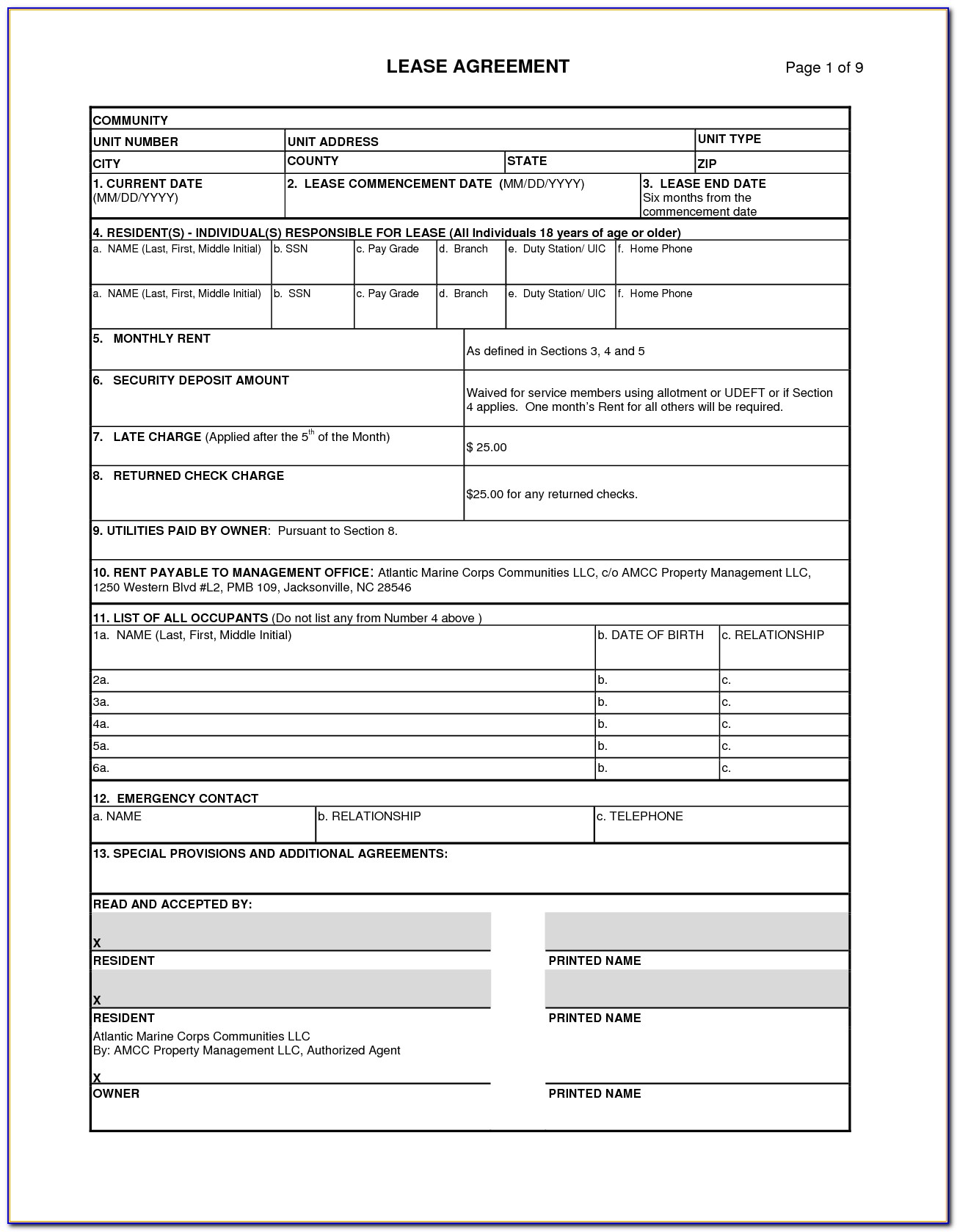 Free One Page Lease Agreement Form