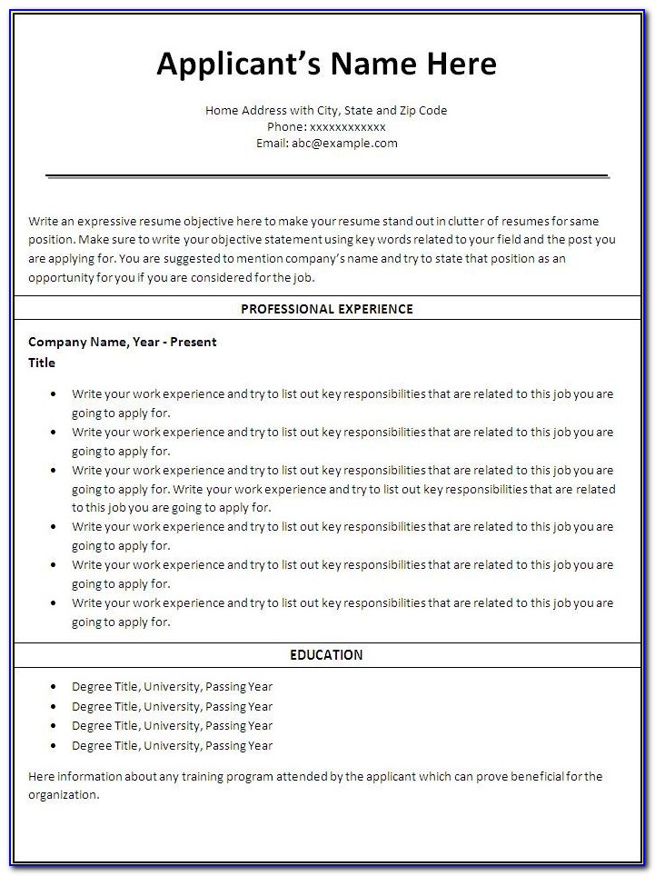 Free Online Printable Resume Forms