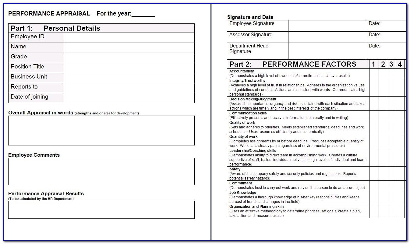 Free Performance Appraisal Form Template