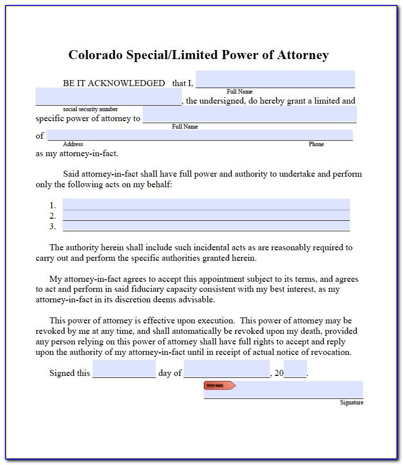 Free Power Of Attorney Form Colorado