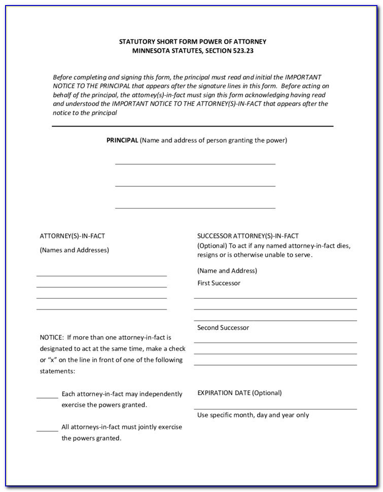 Free Power Of Attorney Form Mn