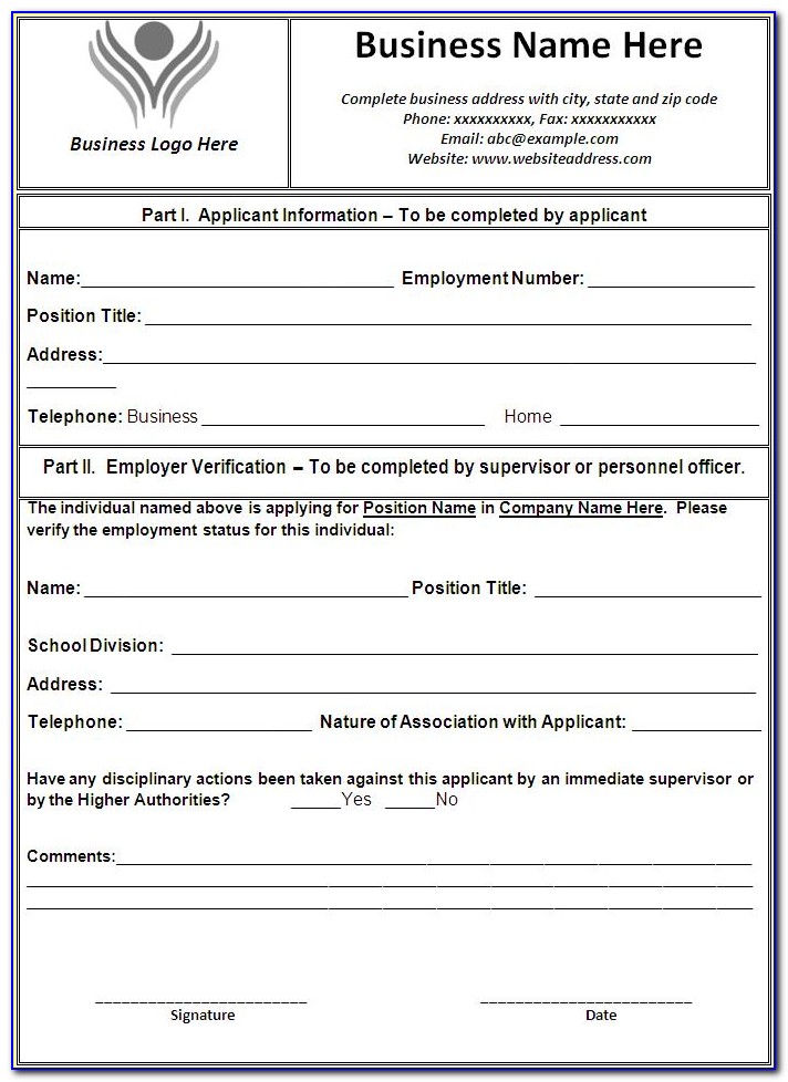 Free Previous Employment Verification Form Template