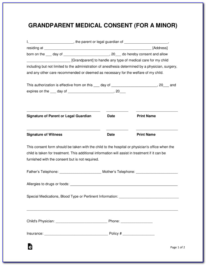 Free Printable Child Medical Consent Form For Grandparents