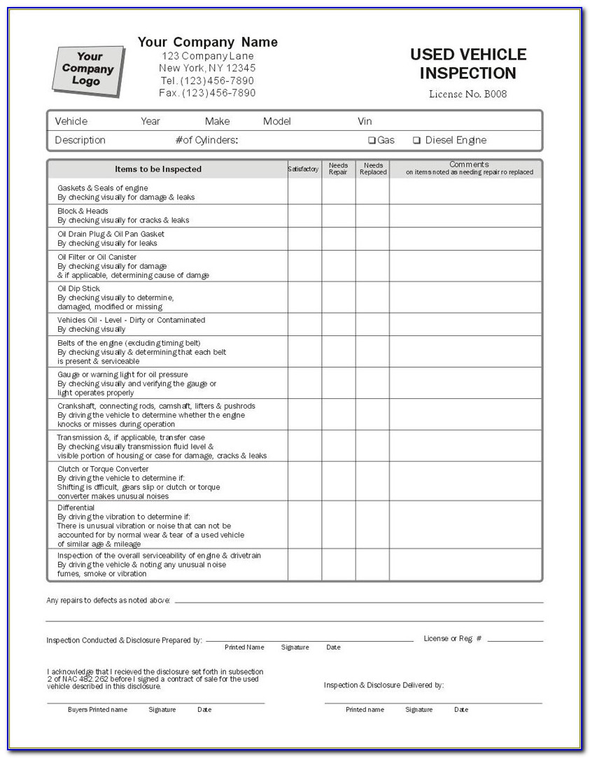 Free Printable Driver Vehicle Inspection Report Form