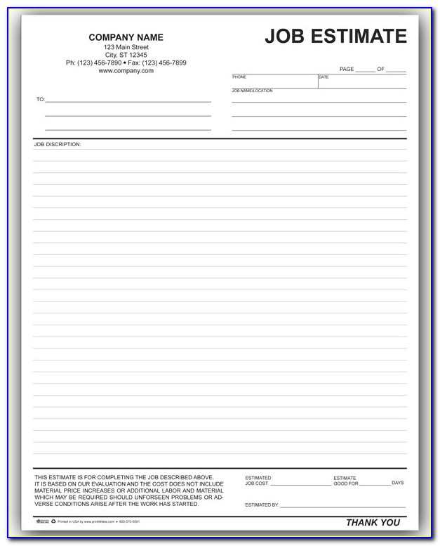 Free Printable Estimate Forms Online