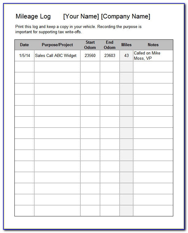 Free Printable Mileage Log Forms