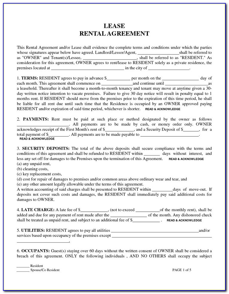 Free Printable Rental Lease Forms