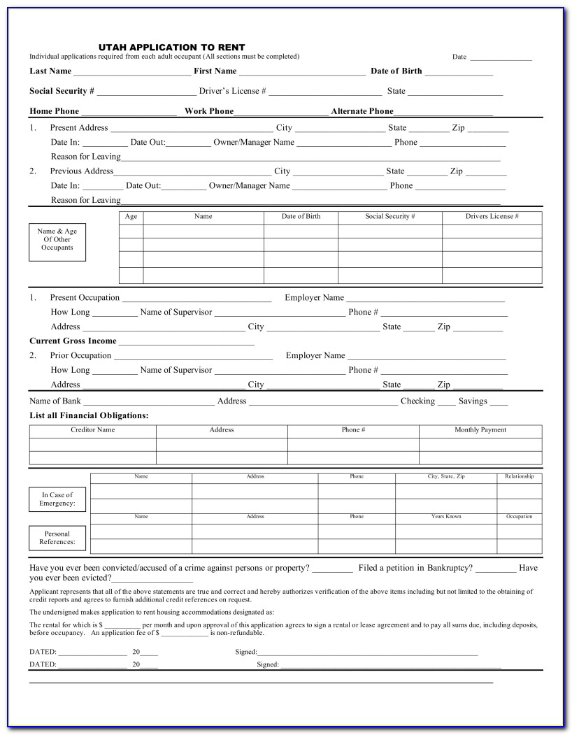 Free Rental Application Form Utah