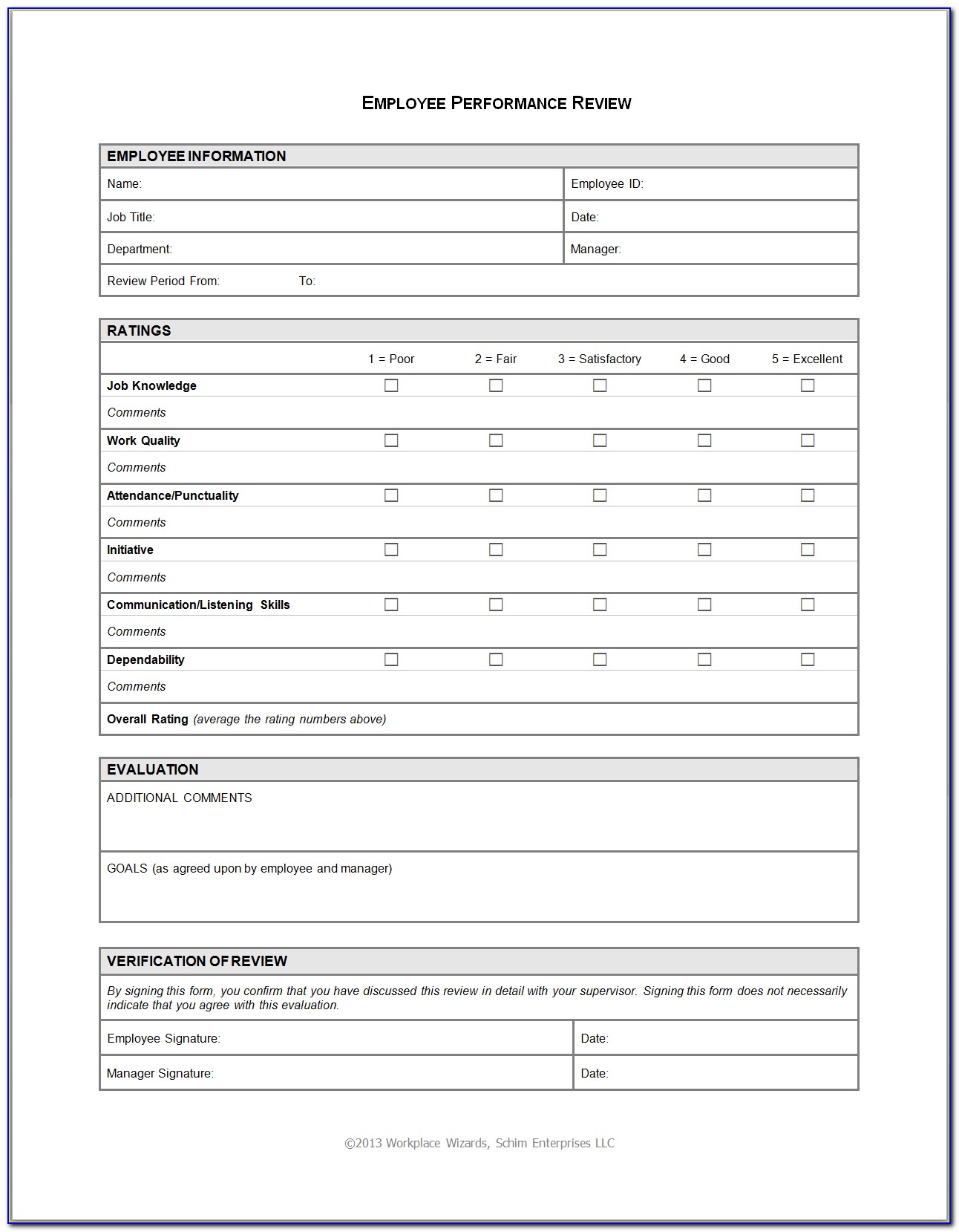 Free Restaurant Employee Performance Evaluation Form