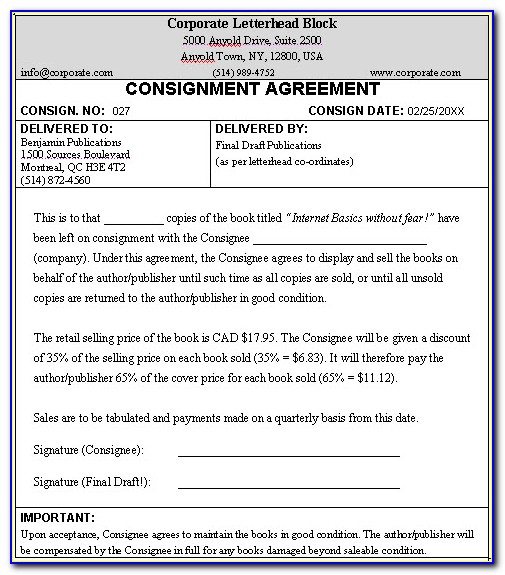 Free Sample Consignment Agreement Form