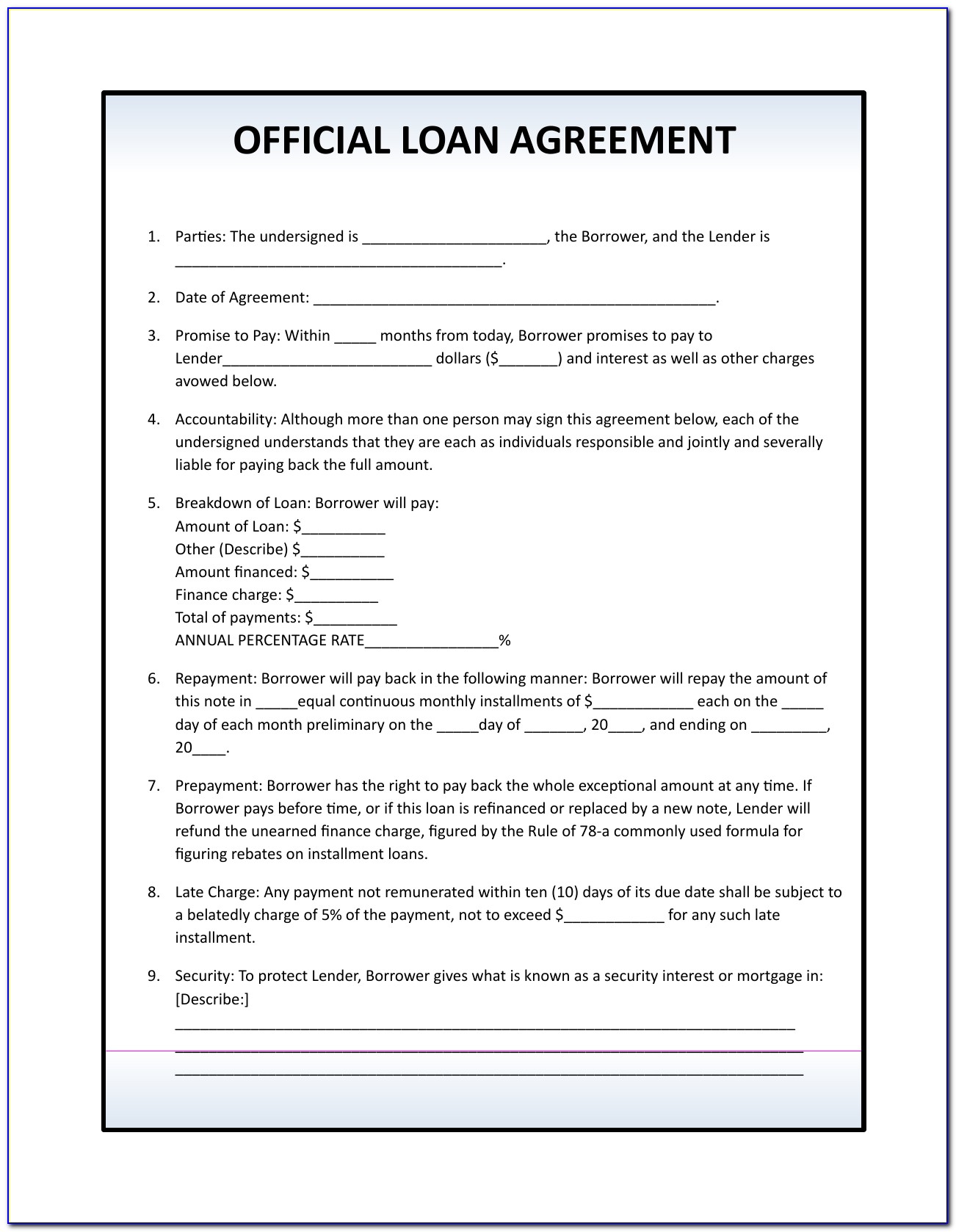 Free Simple Loan Agreement Form