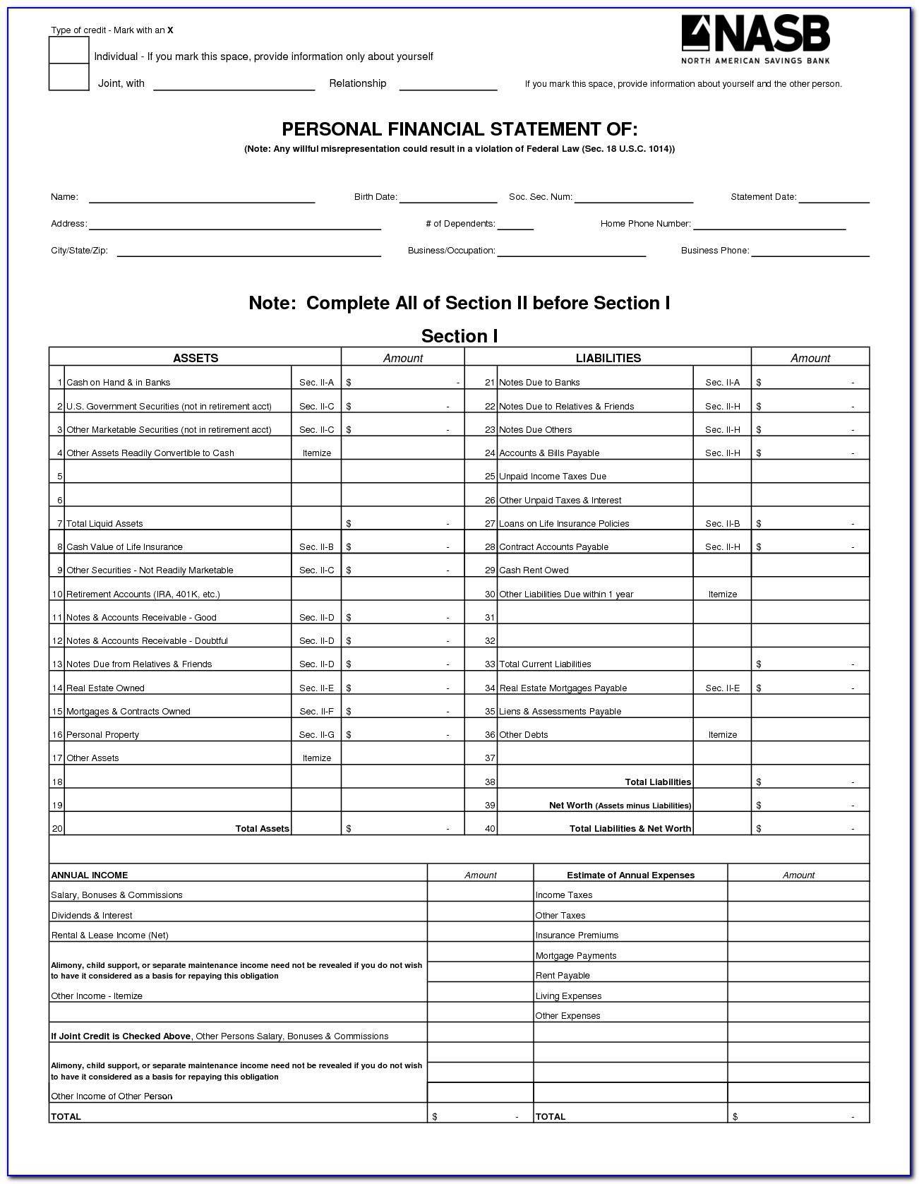 Free Simple Personal Financial Statement Form