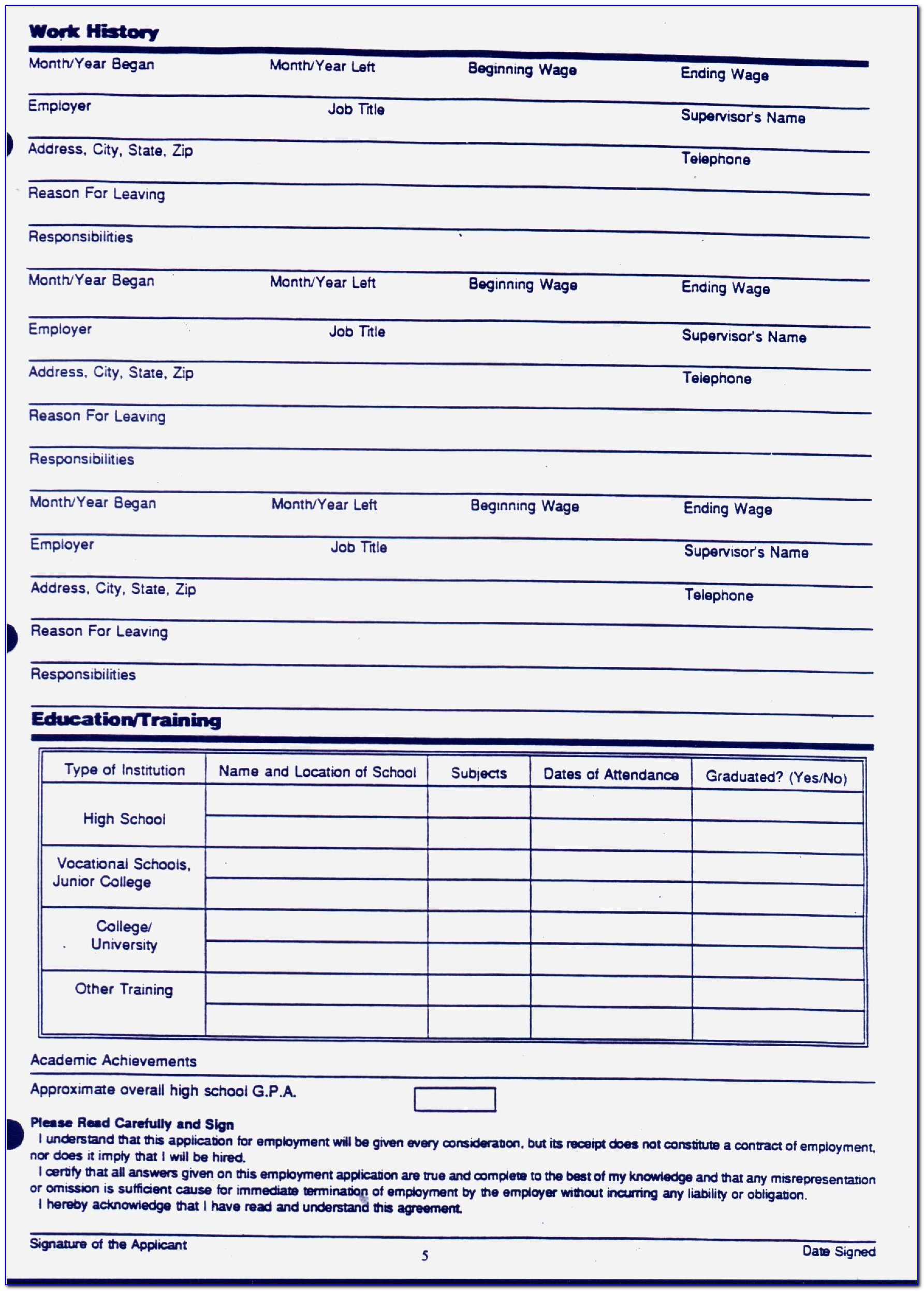 Free Template Employment Application Form