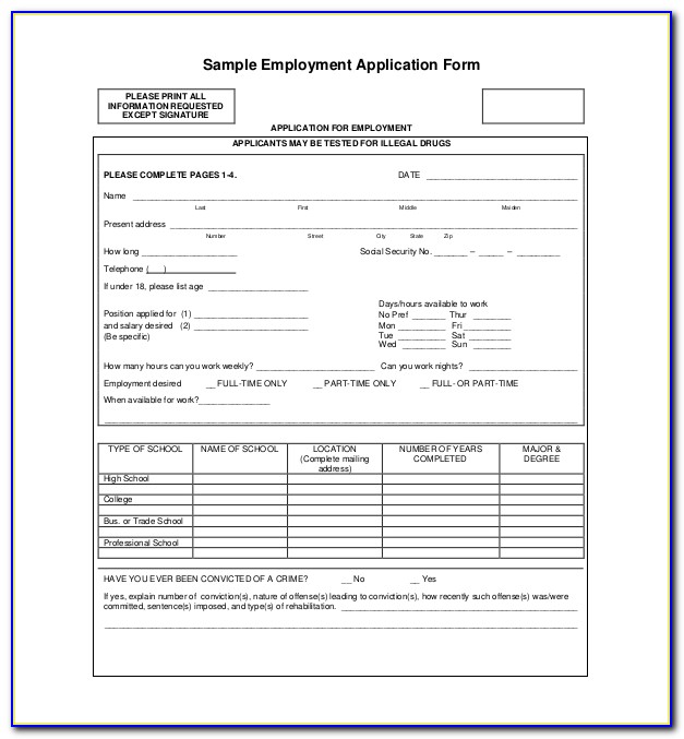 Free Template Job Application Form