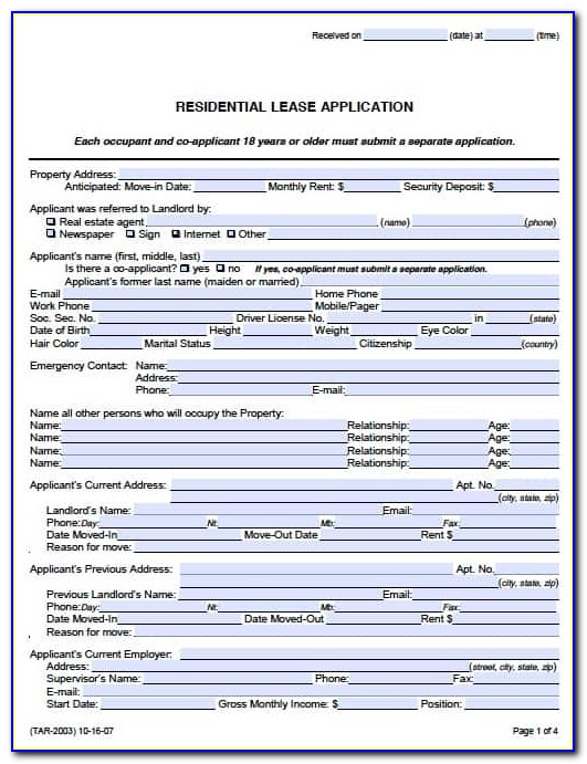 Free Texas Rental Application Form