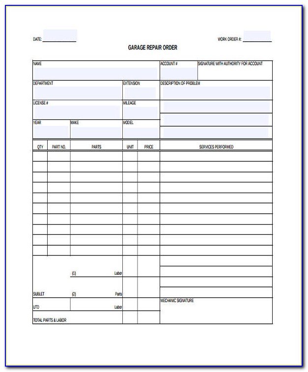 Garage Work Order Forms