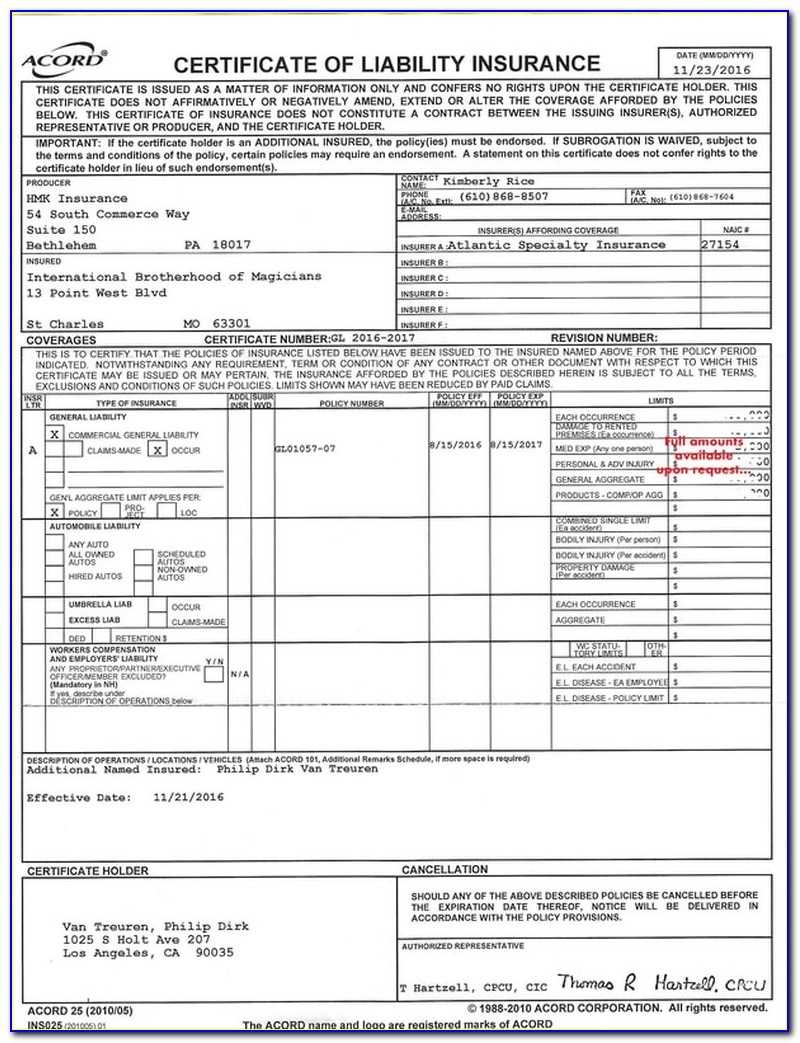 General Liability Acord Form 126
