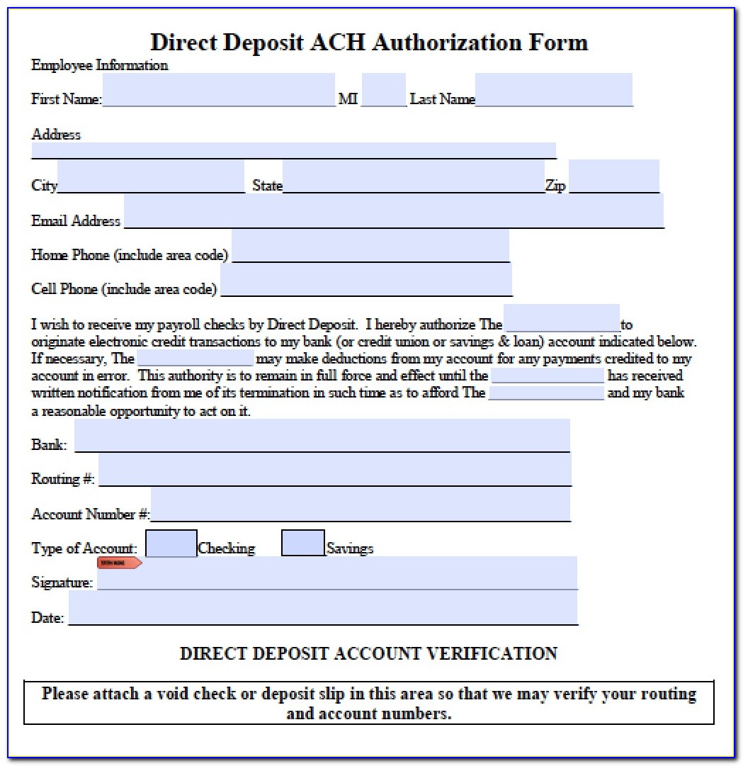 Generic Ach Direct Deposit Authorization Form