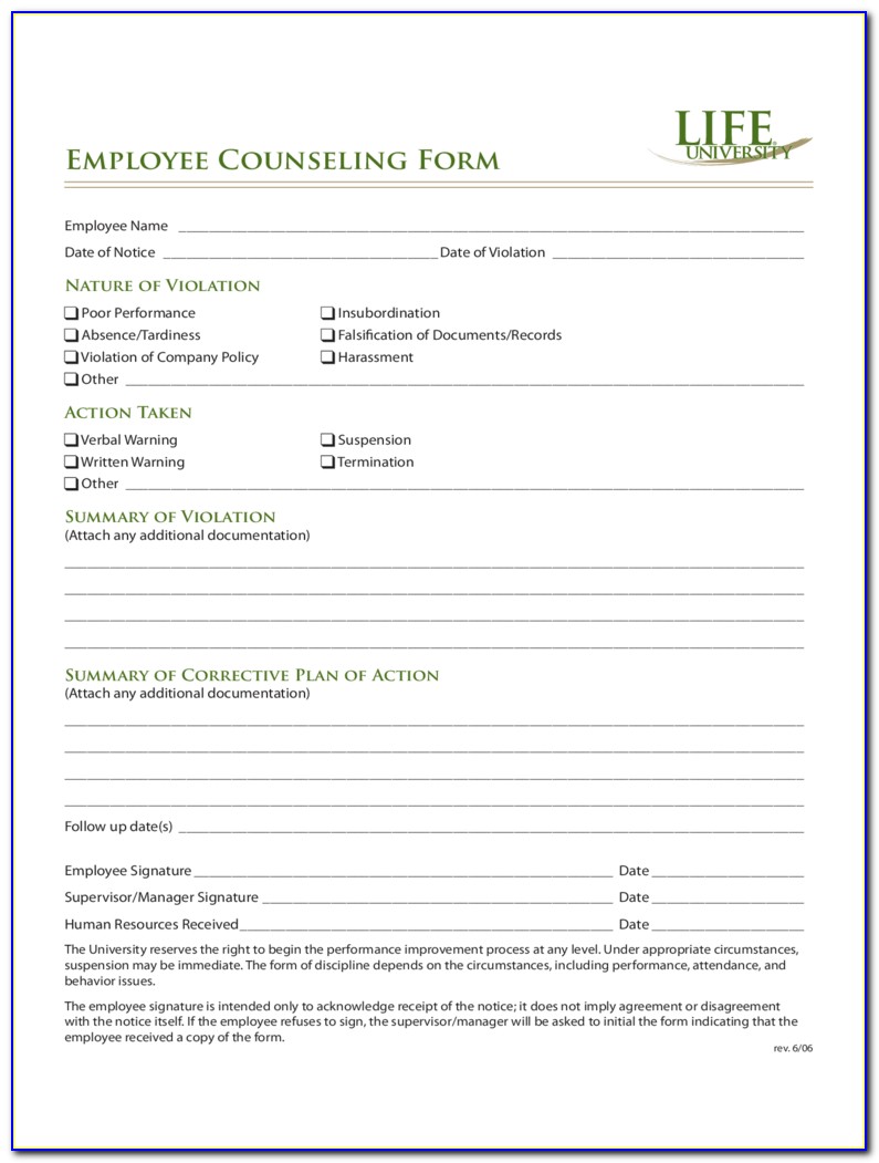 Generic Employee Counseling Form
