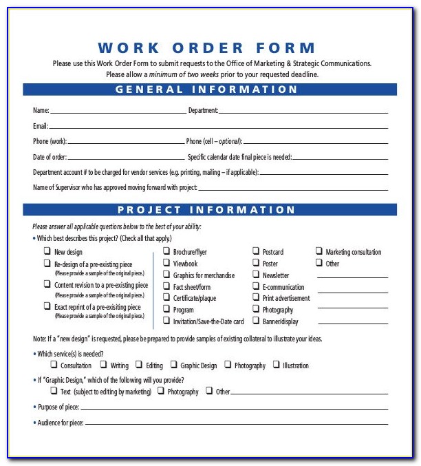 Graphic Design Work Order Form Template