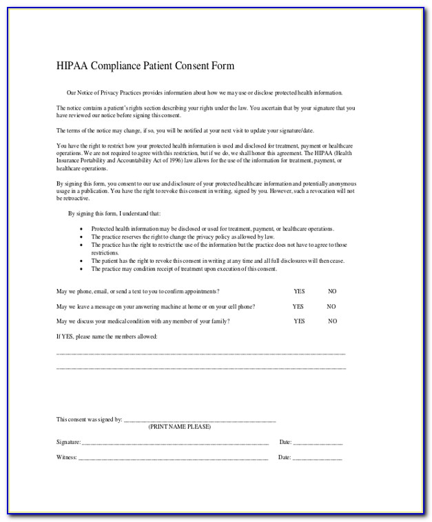Hipaa Compliance Patient Consent Form
