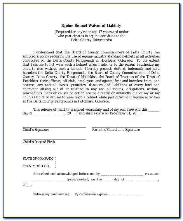 Horse Hauling Liability Release Forms