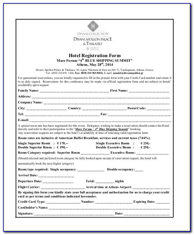 Hotel Registration Form Template Free Download
