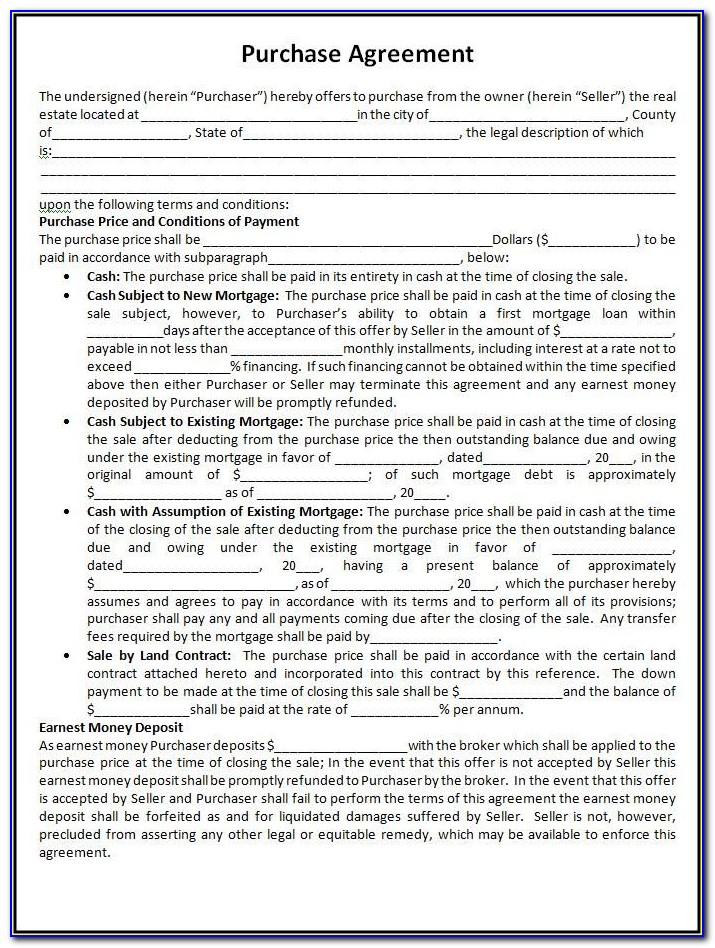 House Purchase Agreement Form Alberta