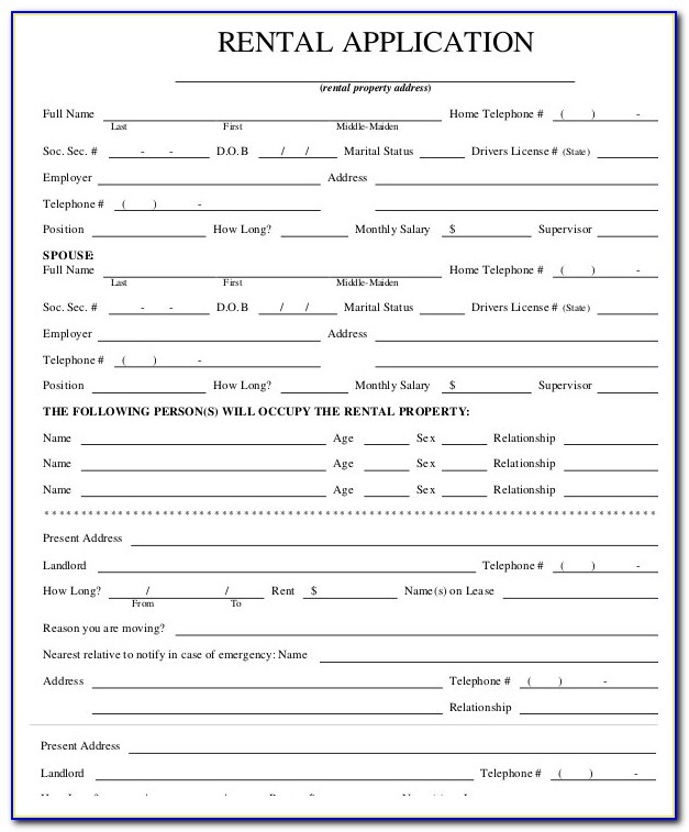 House Rental Application Form Word Document